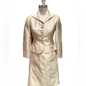 Vintage Talbots Petites Suit Set Women’s Size 2 Skirt Jacket Gold Tan